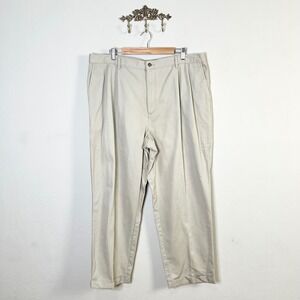Grant Thomas Chino Pants Pleated Front Mens Size 42 Beige Cotton Cuffed‎ Khakis